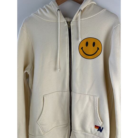 Aviator Nation Smiley Face Full Zip Hoodie Jacket Cream Long Sleeve Size Large - Picture 12 of 15